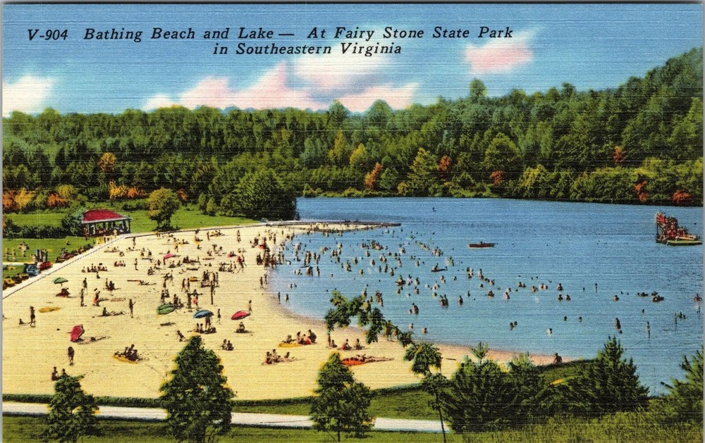 VA-Virginia, Bathing Beach And Lake, Aerial View, Vintage Postcard