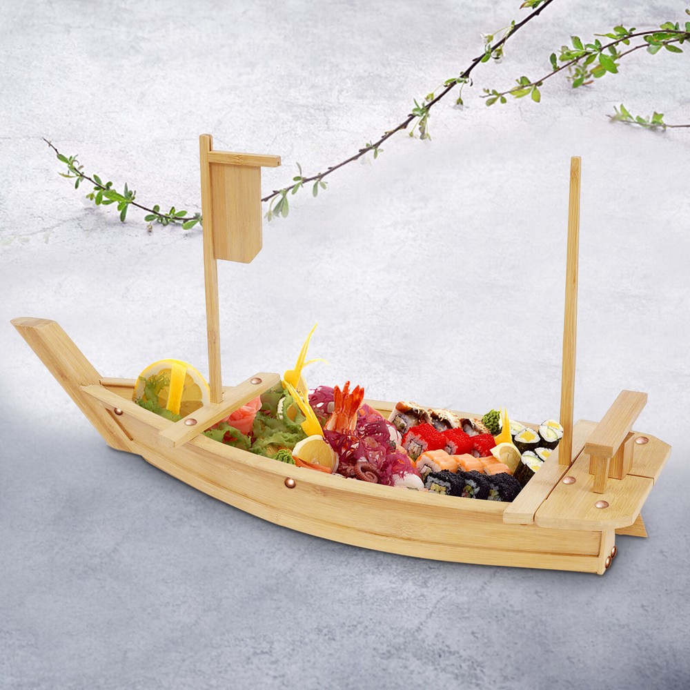 28-Inch Wooden Sushi Boat Serving Tray for Restaurants & Parties