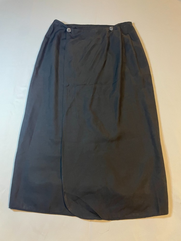 Vintage PER LUI PER LEI Wrap Skirt Large Black 100% Silk Midi A-Line Casual