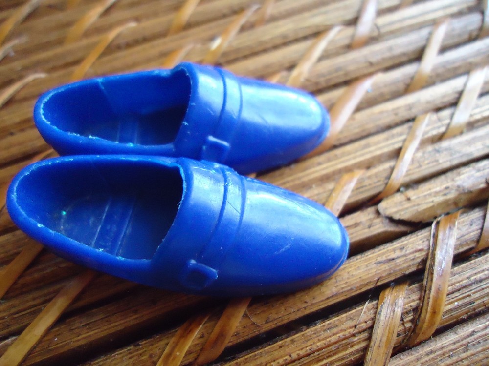 Mattel Barbie Ken Doll Dark Blue Plastic Loafers Shoes Pair Slip Ons Vintage