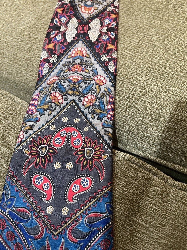 PRINCIPE men’s Vintage Silk Tie In Blue W A Paisley Floral Design M.i.Italy E.C