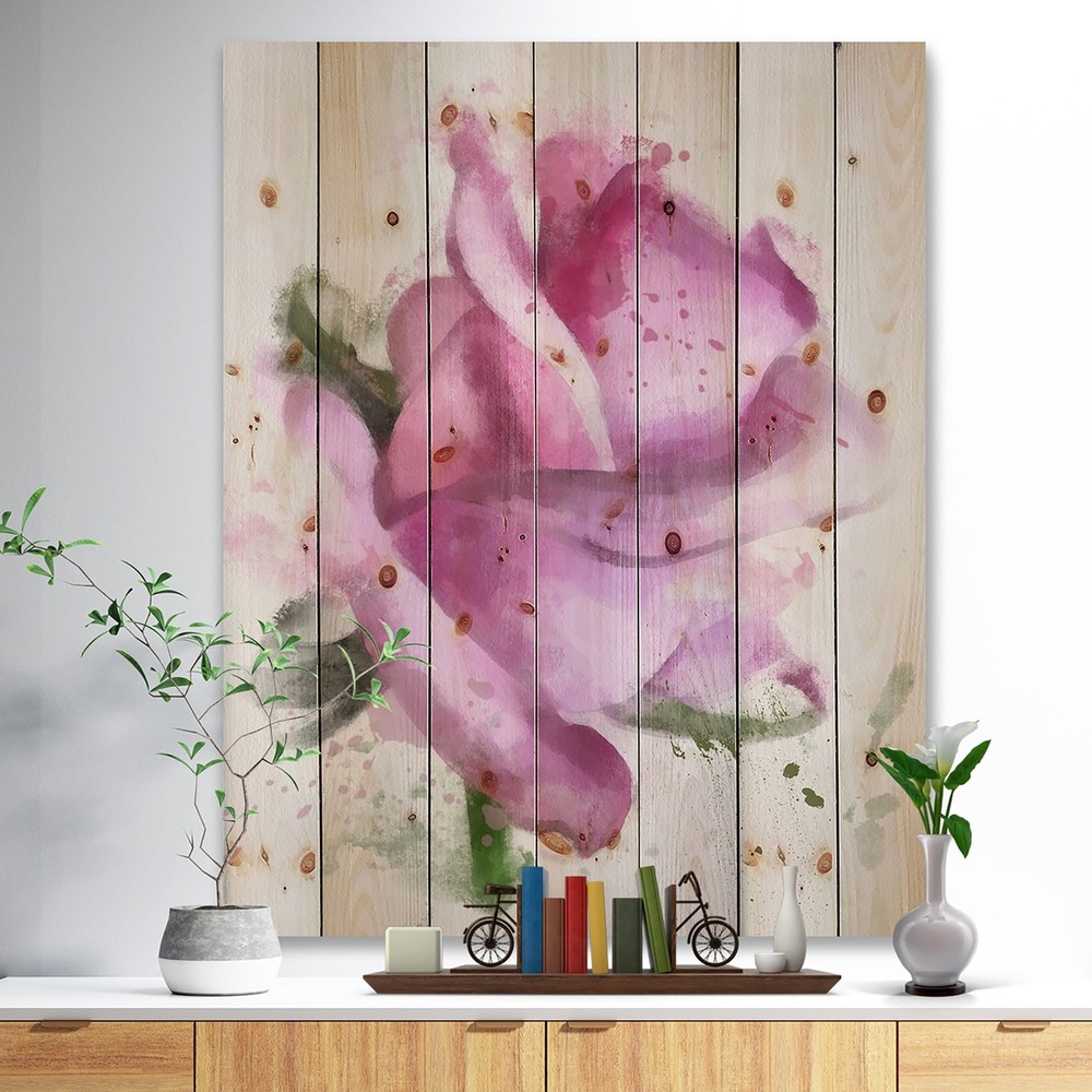 Designart 'Pink Rose Drawing Watercolor' Nautical & Coastal