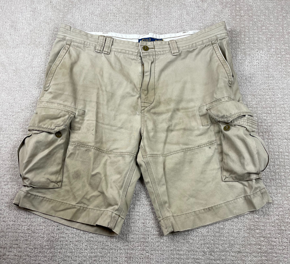Polo Ralph Lauren Cargo Shorts Men 40 Tall Beige Twill Fatigues Military Utility
