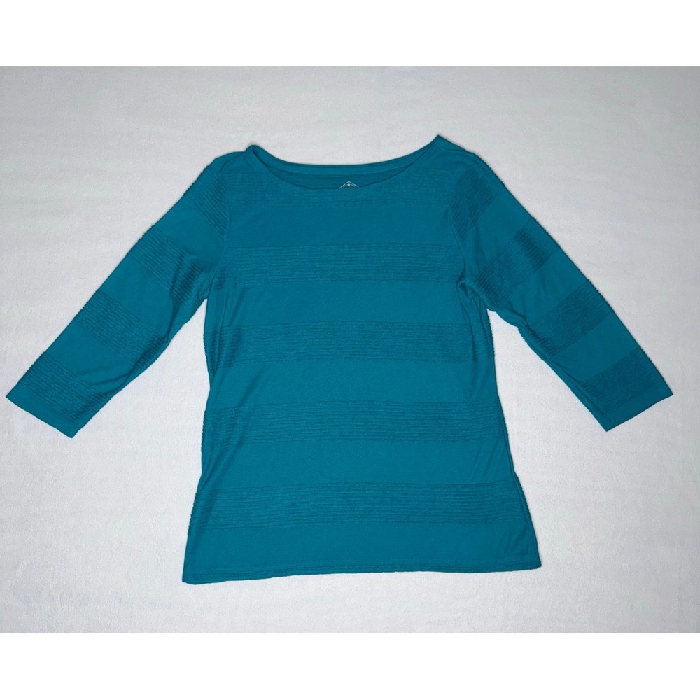 Teal Casual 3/4 Sleeve Textured Shirt