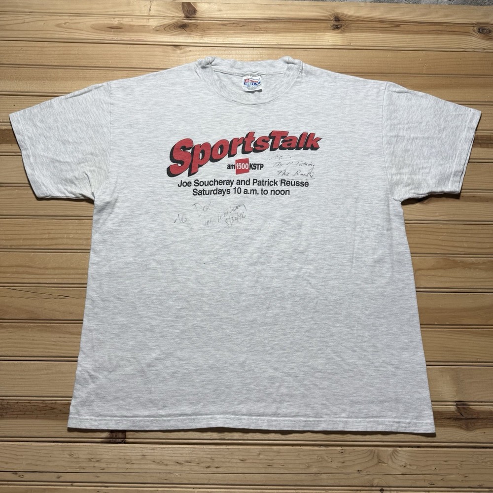 Vintage 90s KSTP AM 1500 SportsTalk Radio T-Shirt Joe Soucheray Signed Reusse XL