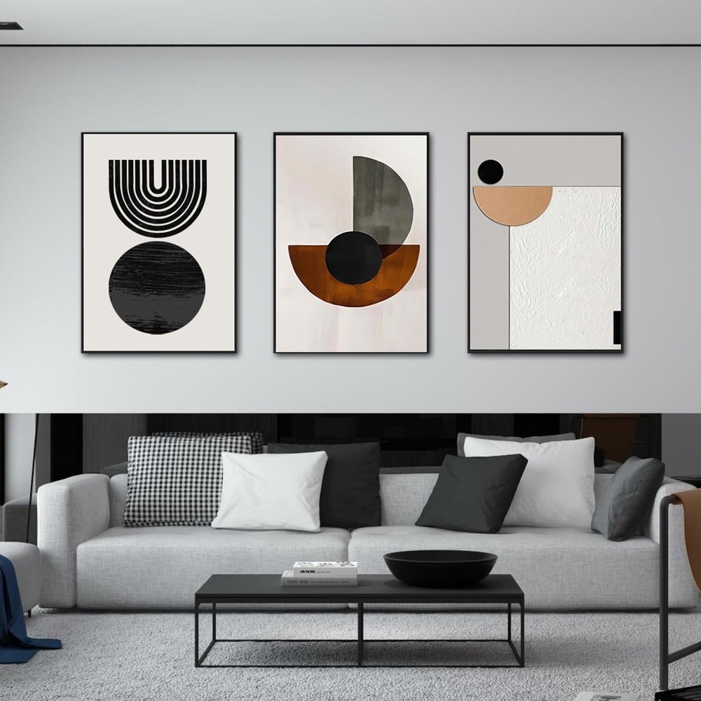 QKF Abstract Geometric Canvas Wall Art for Living Room, Framed Modern Black &...