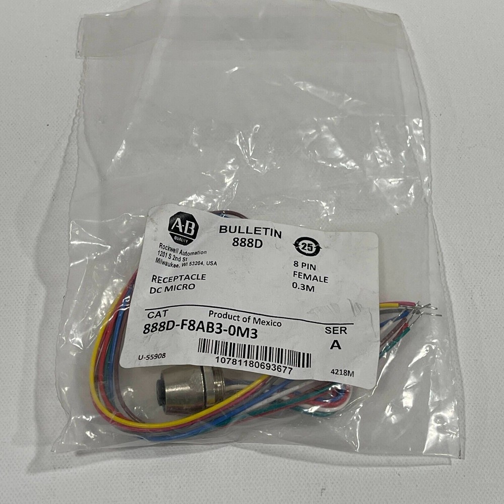 Allen Bradley 888D-F8AB3-0M3  Receptacle DC Micro (M12)  8 Pin DC Female   .3M