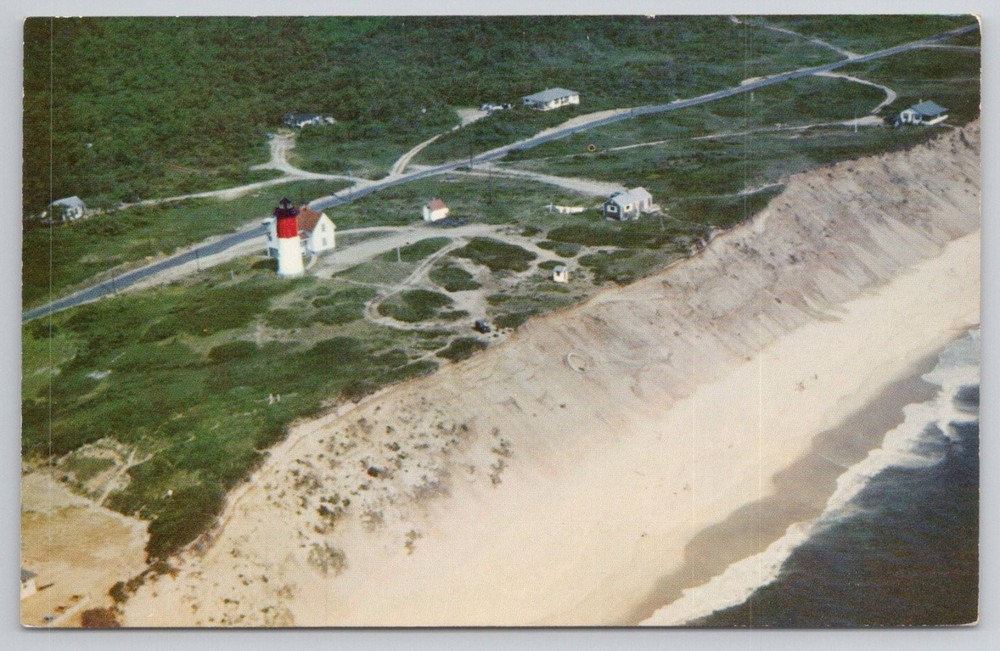 Nauset Light Eastham MA Cape Cod Aerial View Vintage Chrome Postcard