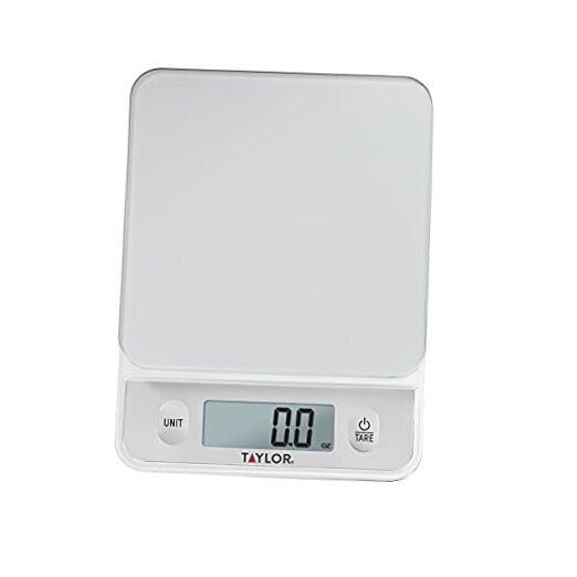 Glass Top Food Scale with Touch Control Buttons, 11 lb Capacity, Silver