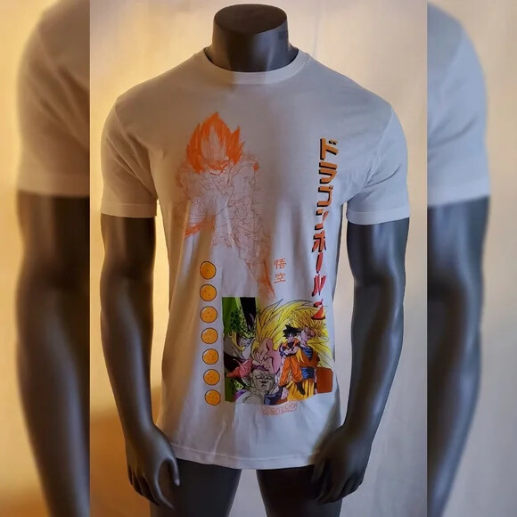 Dragon Ball Z Tshirt Men Short Sleeve Crew Neck  White Goku Graphic Print