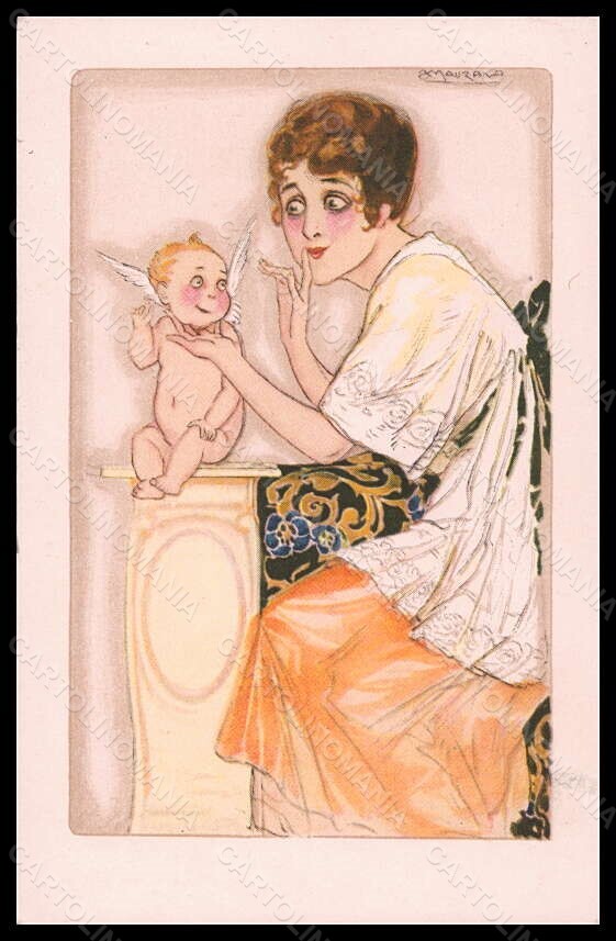 Artist Signed Mauzan Glamour Lady Cupid serie 2-3 postcard VK6518