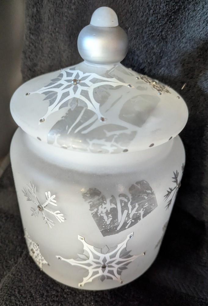 Glass Cookie Jar-Frosted With Snowflakes