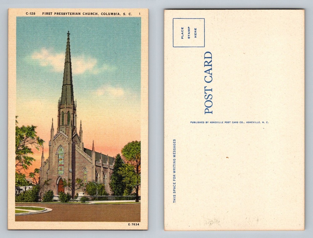 Columbia, SC-South Carolina, First Presbyterian Church Steeple Vintage Postcard