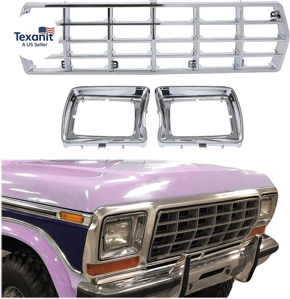 Front Grille & Headlight Bezel Compatible with 1978-1979 Ford Bronco F100 F150 F