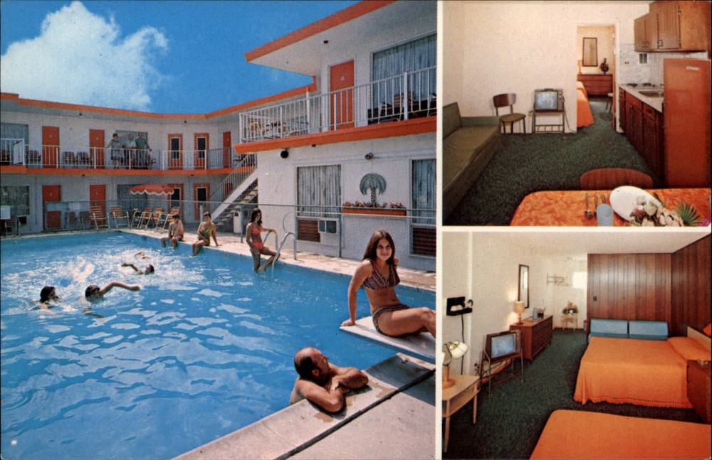 North Wildwood New Jersey Sand Dollar Motel swimming pool room unused postcard