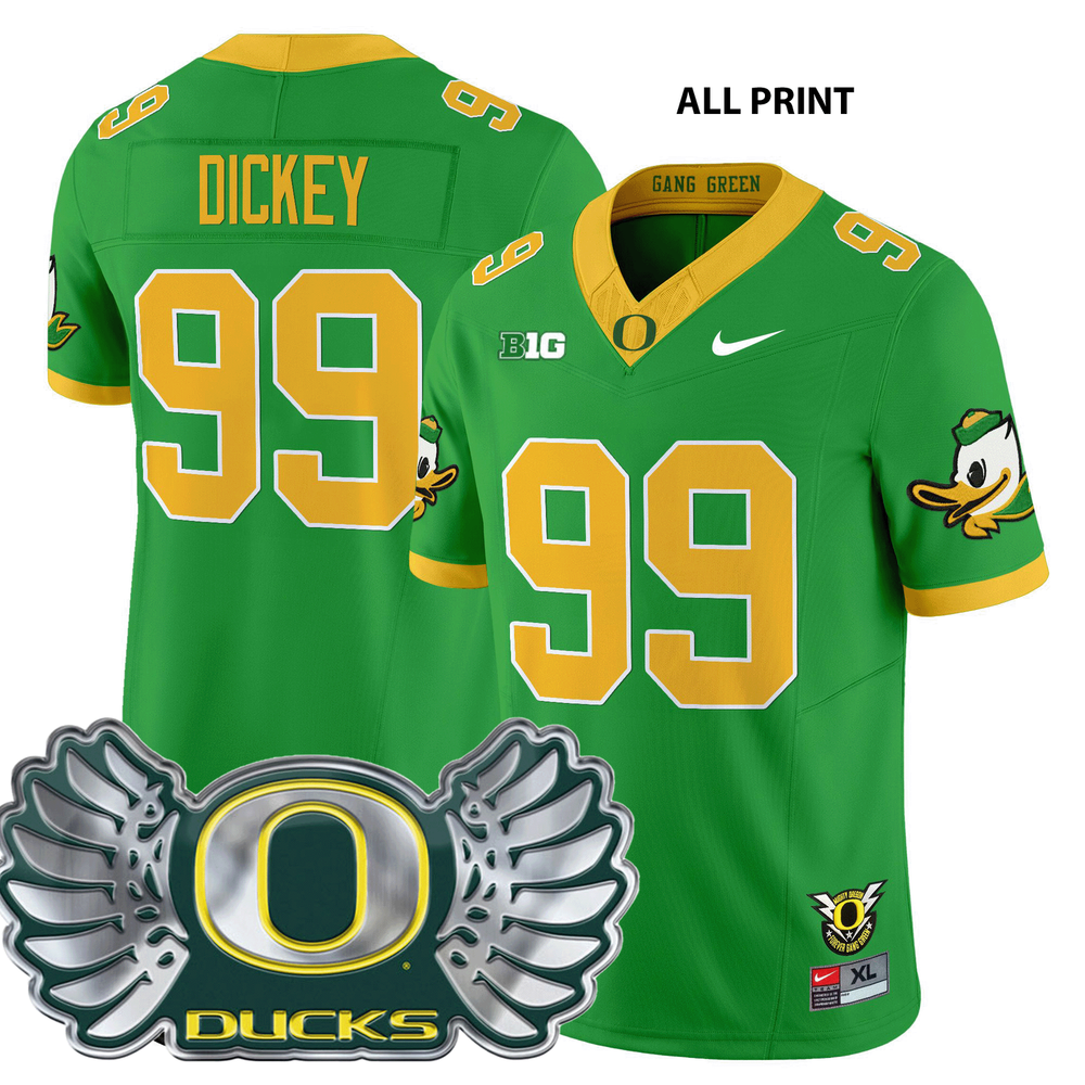 Oregon Ducks 2024 #99 Jurrion Dickey Football Jersey with All Print Options