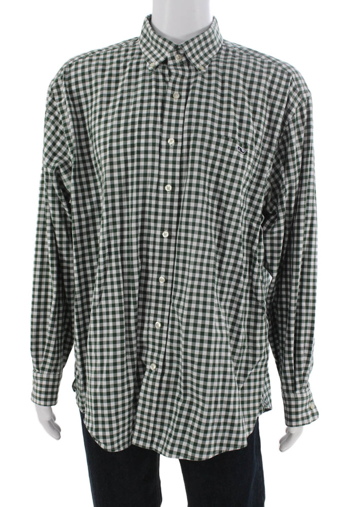Vineyard Vines Mens Green Check Cotton Button Down Long Sleeve Shirt Size 2XLFree Shipping in US $100+ Orders | $6.95 Orders Below