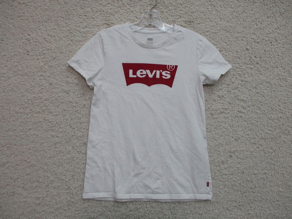Levis Shirt Small Adult White Casual Athletic Spell Out Logo Cotton Casual Women