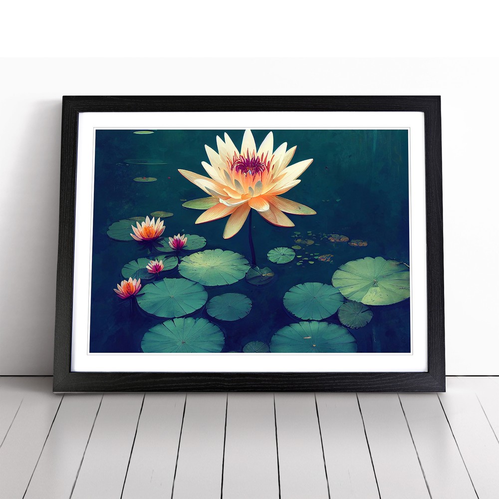 Bright Water Lily Flowers Wall Art Print Framed Canvas Picture Poster Decor