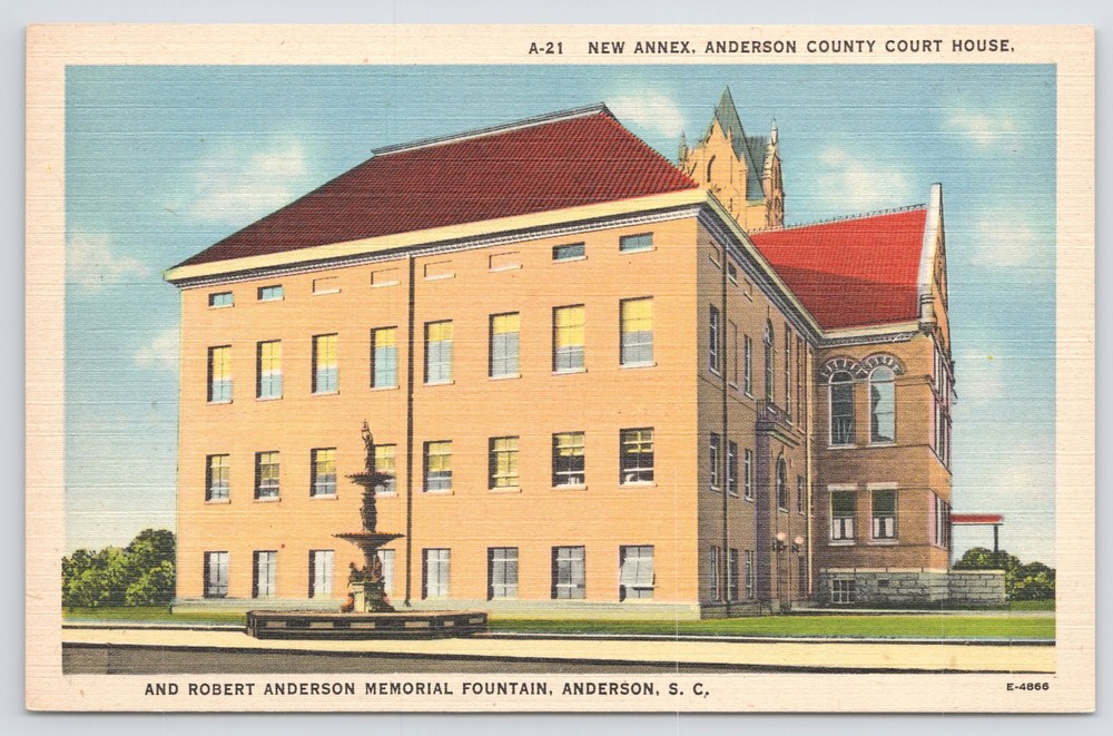 Anderson SC~New Annex~Anderson Co Court House~Memorial Fountain~Vintage Linen PC