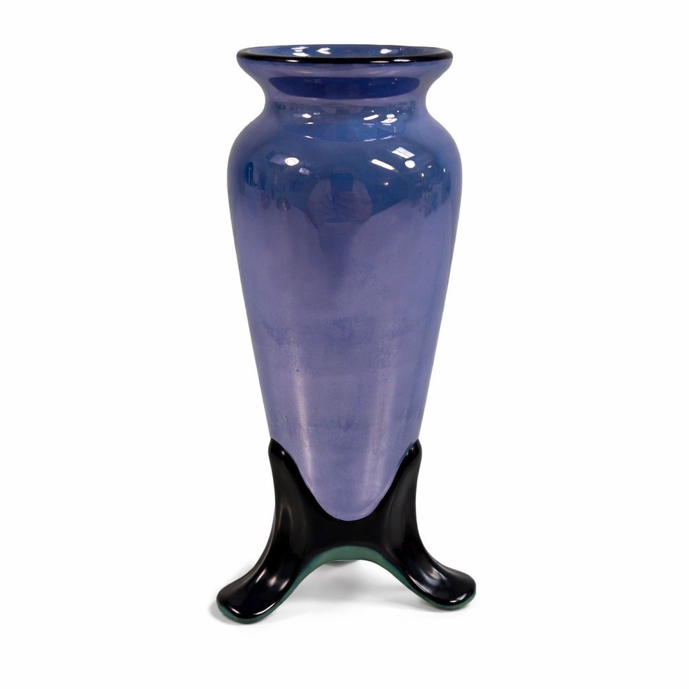 Vintage Noritake Lavender Luster Porcelain Vase Black Tripod Base Hand Painted