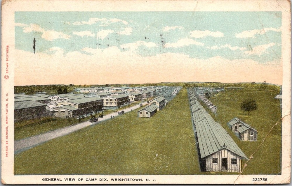 1918 Camp Dix Wrightstown NJ General View Military Barracks WWI Postcard