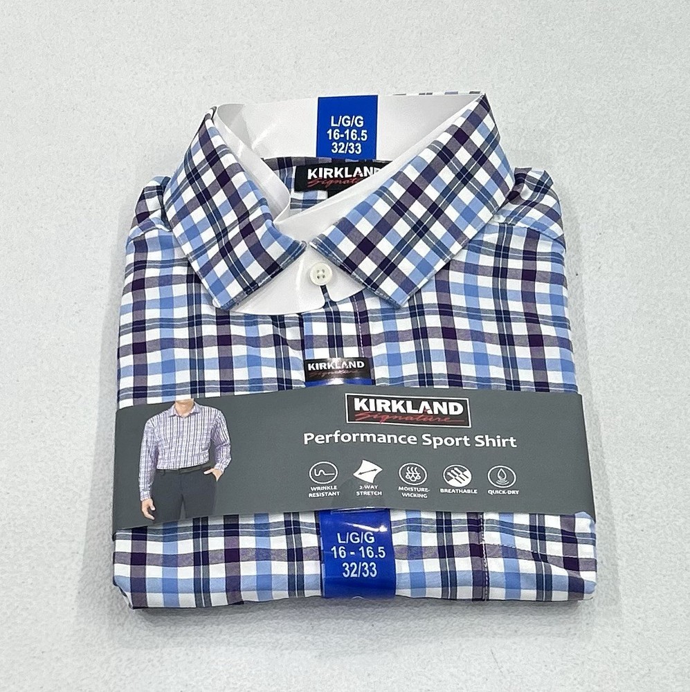 Kirkland Signature Men’s Performance Sport Shirt, Multicolor, L (16-16.5,32/33)