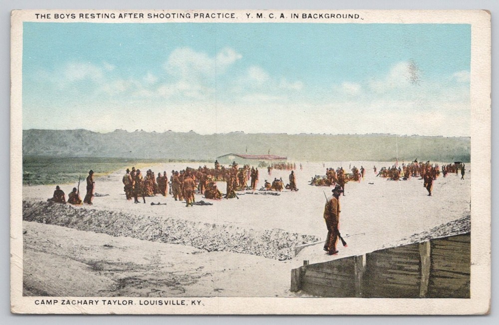 WWI Camp Zachary Taylor Louisville KY YMCA Soldiers Shooting Practice Postcard