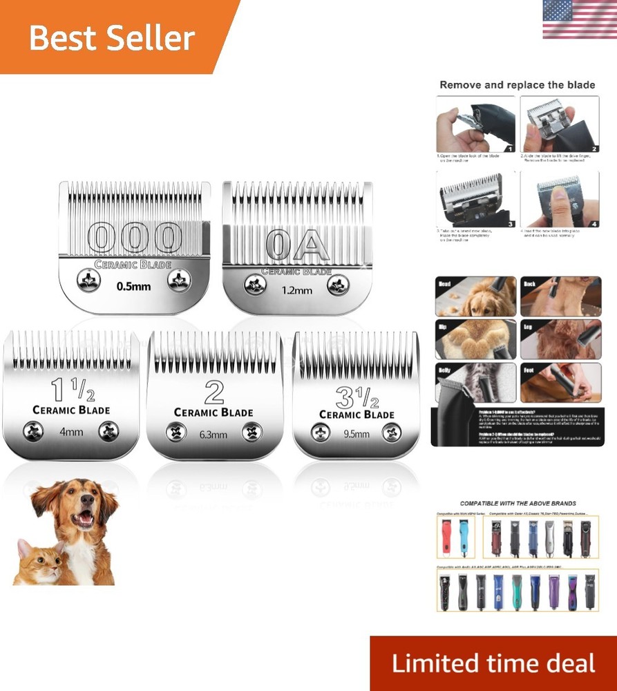 High-Quality 5 Pcs Detachable Ceramic Blades Set for Andis & Oster Clippers