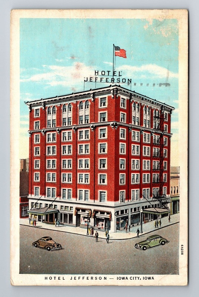 Iowa City IA-Iowa, Hotel Jefferson, Advertising, Antique, Vintage Postcard