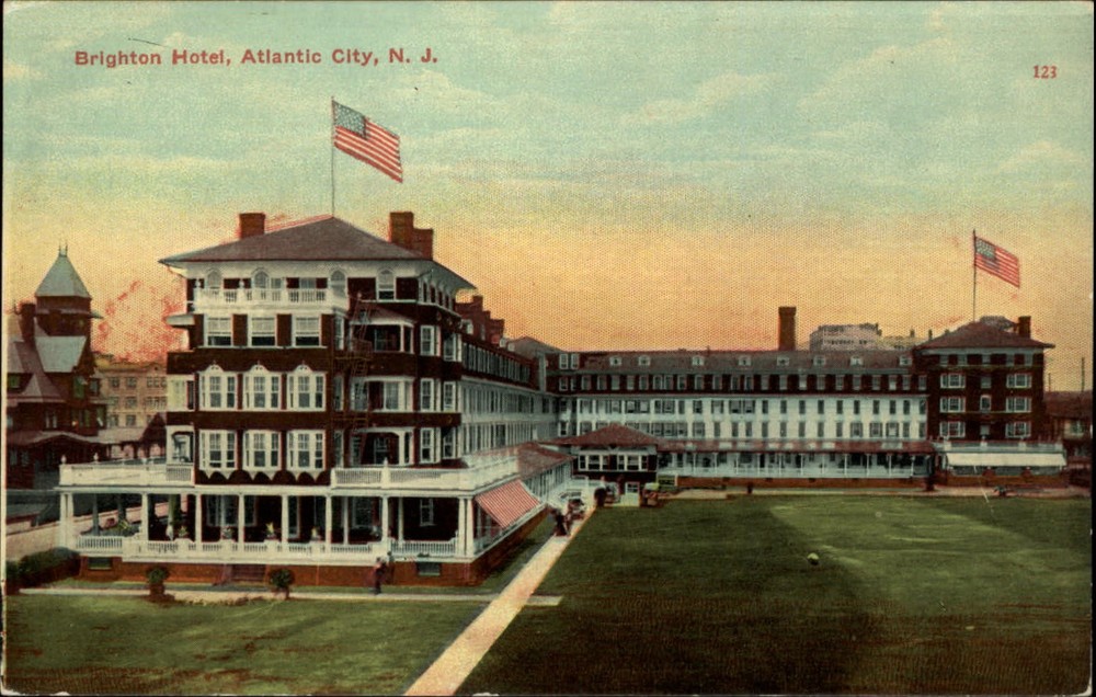 Brighton Hotel Atlantic City New Jersey ~ flags ~ c1910 vintage postcard