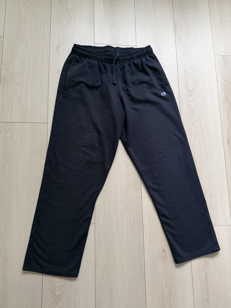 Champion Men's Sweatpants Size L Black Fleece Drawstring Elastic Waist Straight