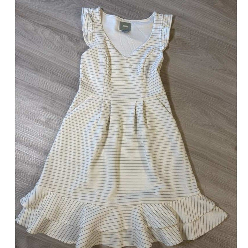 Anthropologie Maeve Striped Fit Flare Dress Flutter Sleeve V Neck Size 2