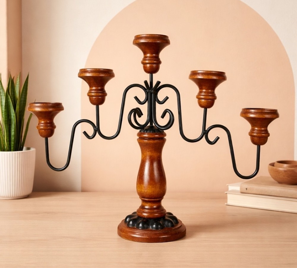 Vintage Home Interiors Wood & Metal 5 Candle Holder Candelabra Gothic Heritage