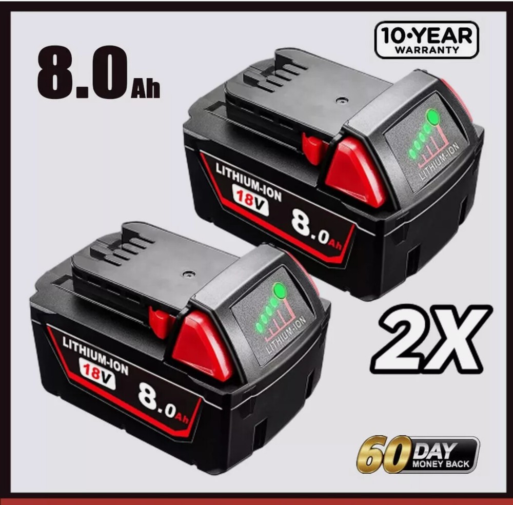 2pcs Milwaukee M18 8.0AH Extended Capacity Battery 48-11-1860