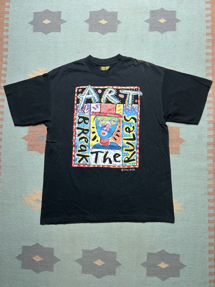 Vintage 90s graphic t shirt Fred Babb abstract art break the rules black XL-image