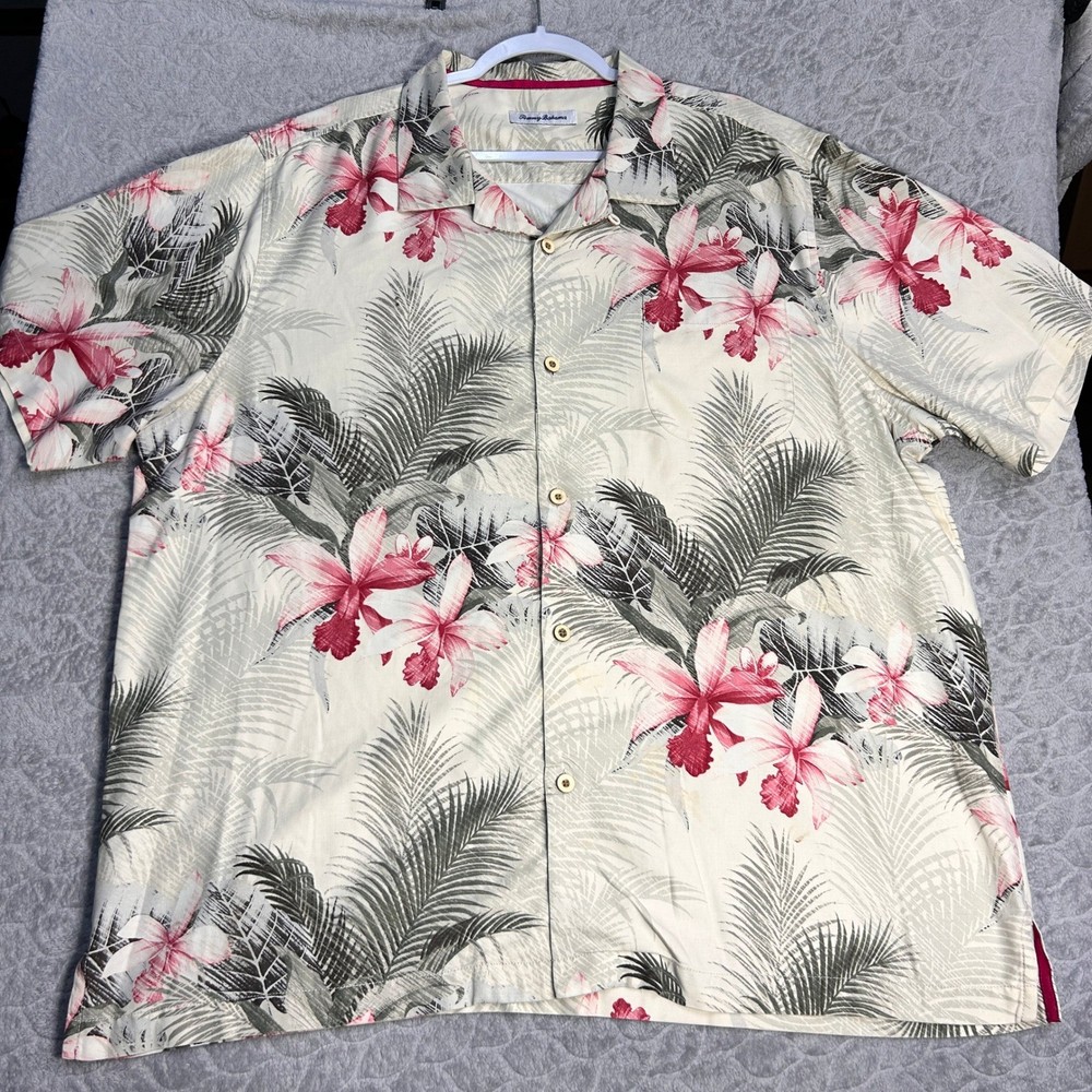 Tommy Bahama Island Zone Silk Tropical Floral Print Short Sleeve Shirt Mens 2XL
