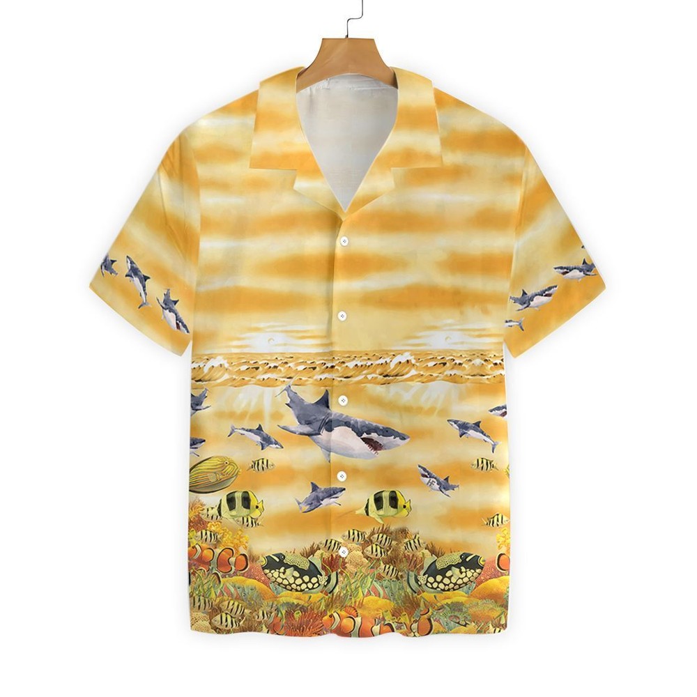 Men’s Shark Beach Hawaiian Shirt in US Sizes – Summer Style and Comfort, Perfect for Casual Wear