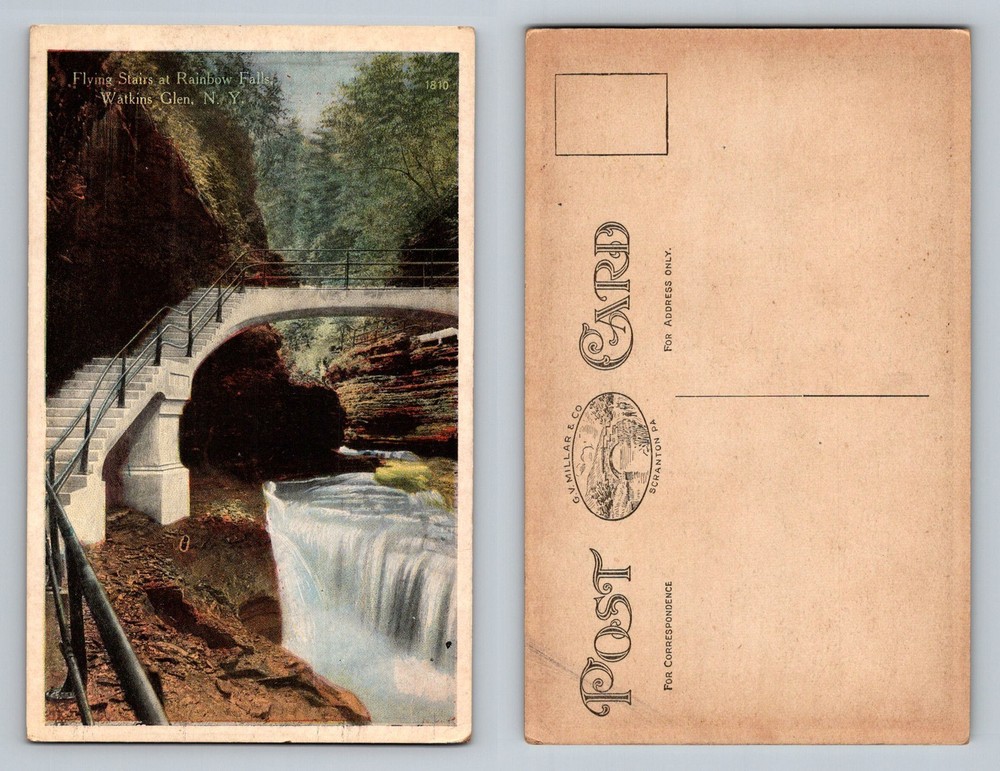 Watkins Glen, NY-New York, Flying Stairs Rainbow Falls Vintage Postcard