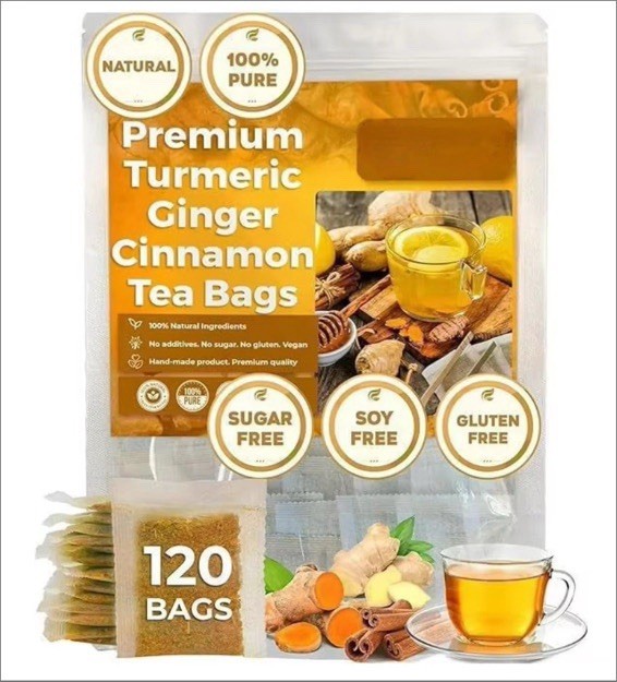 Premium 120 Turmeric Ginger Cinnamon Natural Tea Bags Pure No Additive Added