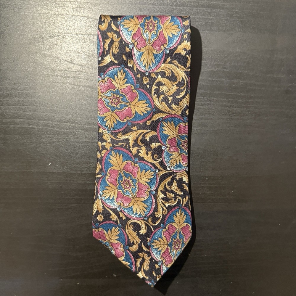 Giannelli 100% Hand Sewn Silk Tie Blue Purple Gold Mens 100% Silk Made In USA