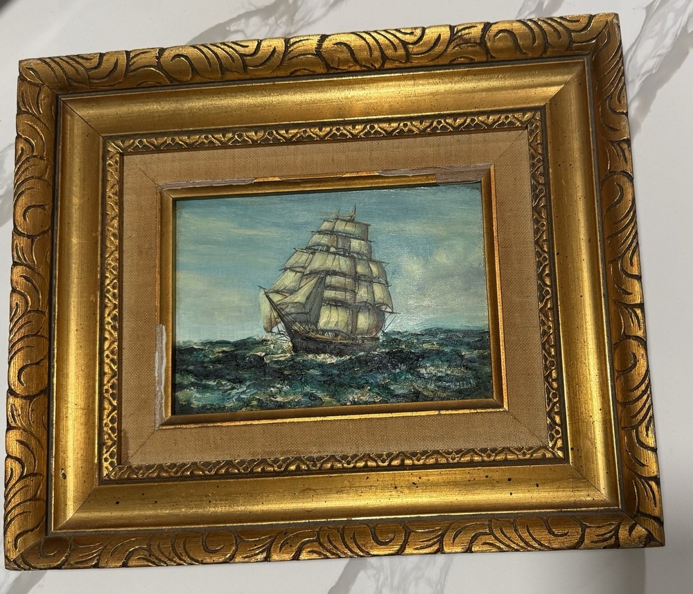 Framed Oil Painting on Canvas – Realism Sailing Ship Seascape, Nautical Art