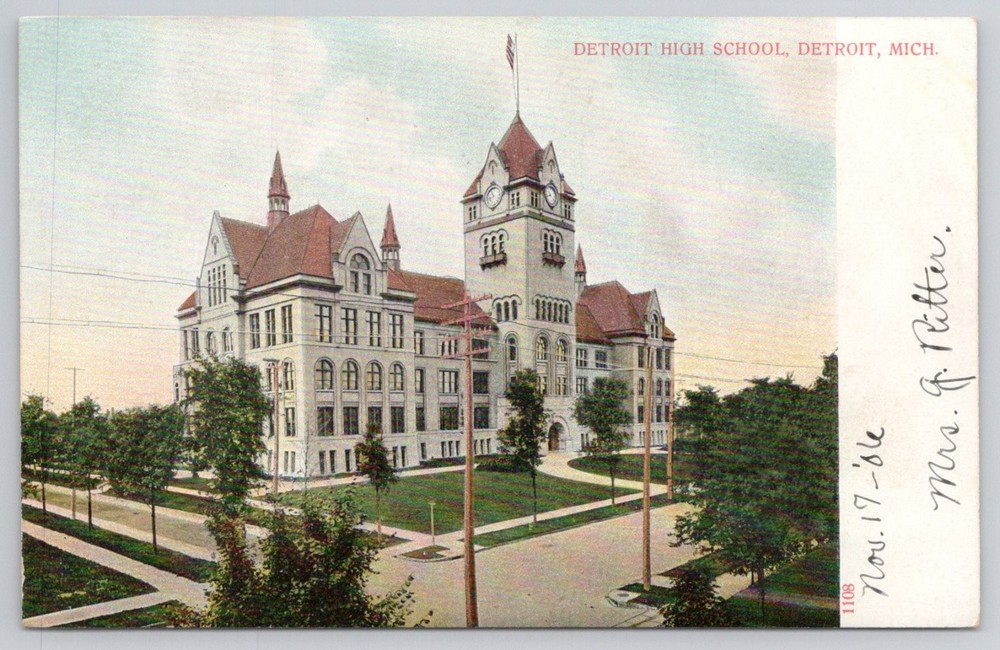 1906 Detroit High School Postcard Michigan Architecture A.C. Bosselman