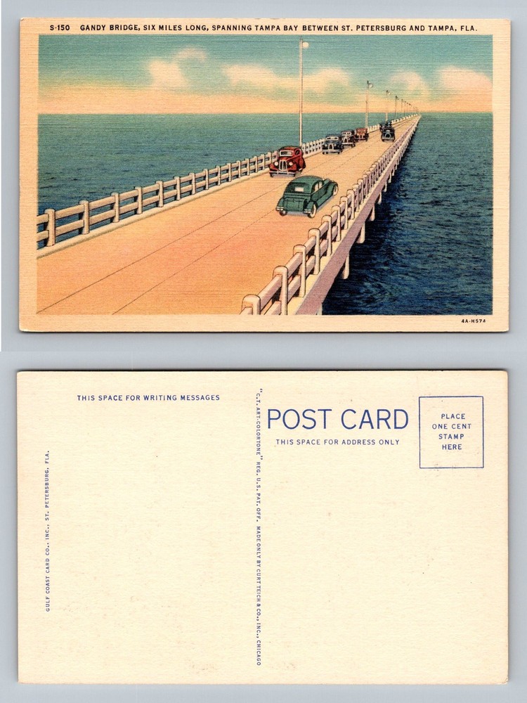St. Petersburg, FL-Florida, Gandy Bridge Spanning Tampa Bay Vintage Postcard