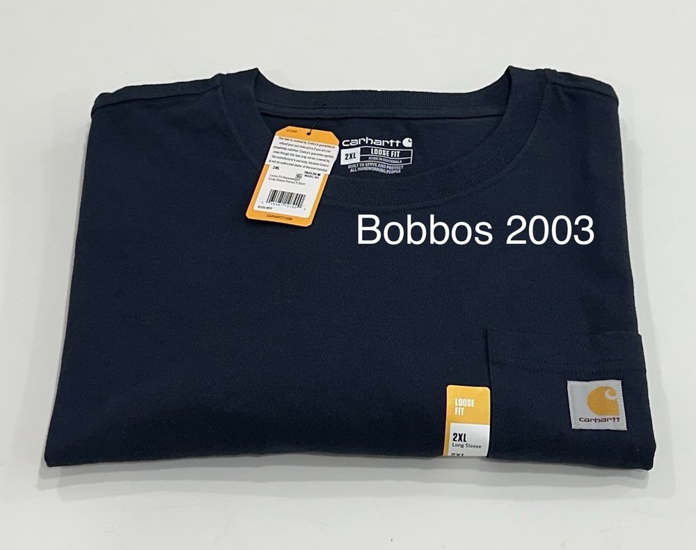 Carhartt Men's Loose Fit Long-Sleeve Pocket T-Shirt, Navy, Size 2XL