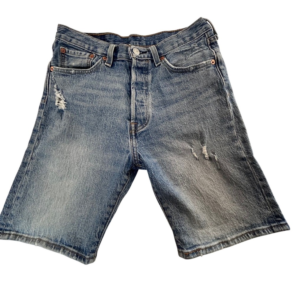 Levi's 501 Denim Shorts Womens Size 29 Distressed Button Fly Blue Wash