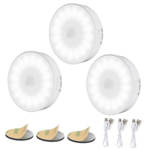 Motion Sensor Light Indoor [Newest 14 LEDs] Rechargeable 3 Pack Cold White