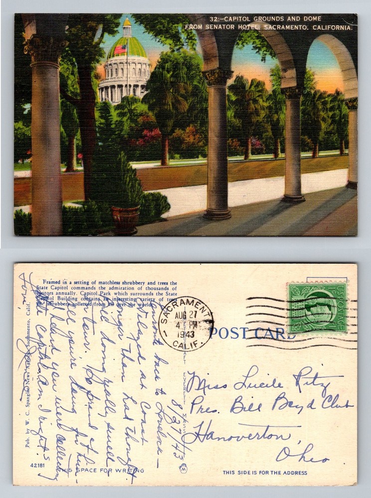Sacramento CA-California, Capitol Grounds and Dome, Vintage Postcard