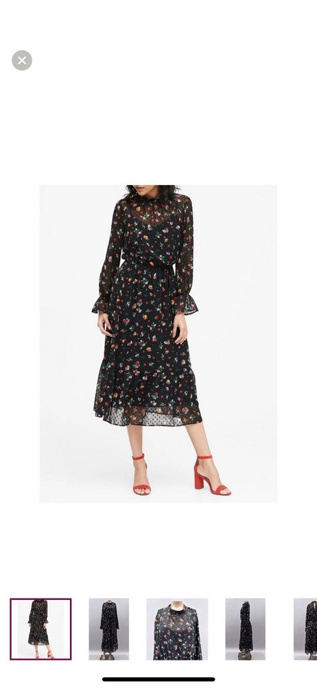 Banana republic Floral Black Multi Midi Dress