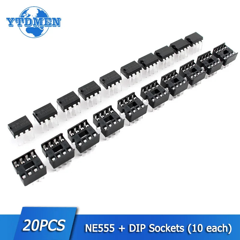 20PCS Timer Programming Oscillator Chip NE555 NE555P IC 555 & 8 Pin DIP Sockets